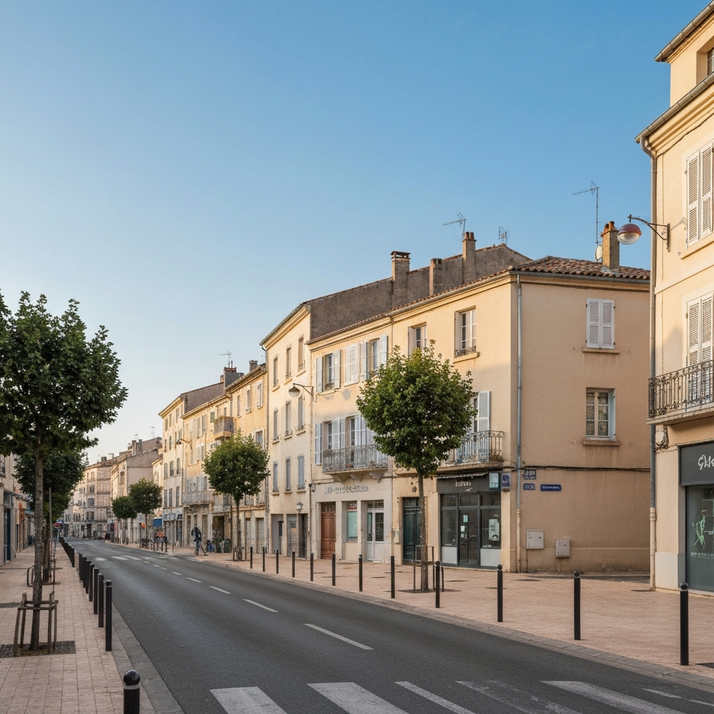 Vue panoramique des bastides atypiques nichées dans la Provence Verte sous un ciel bleu éclatant