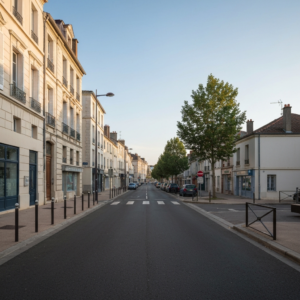 Vue extérieure d'une maison de plain-pied entourée de verdure