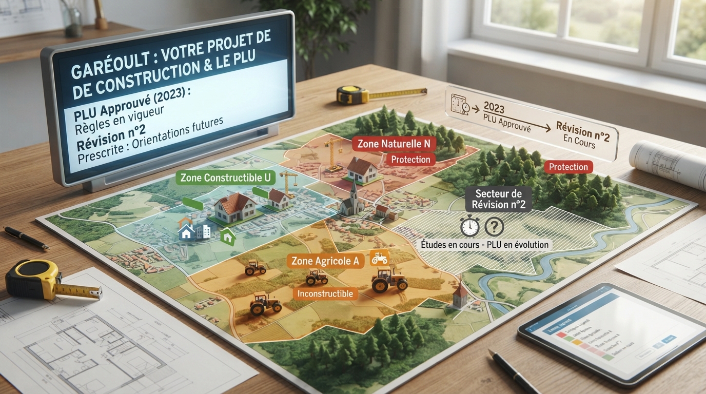 Plan schématique de Garéoult illustrant les secteurs résidentiels et les changements du PLU